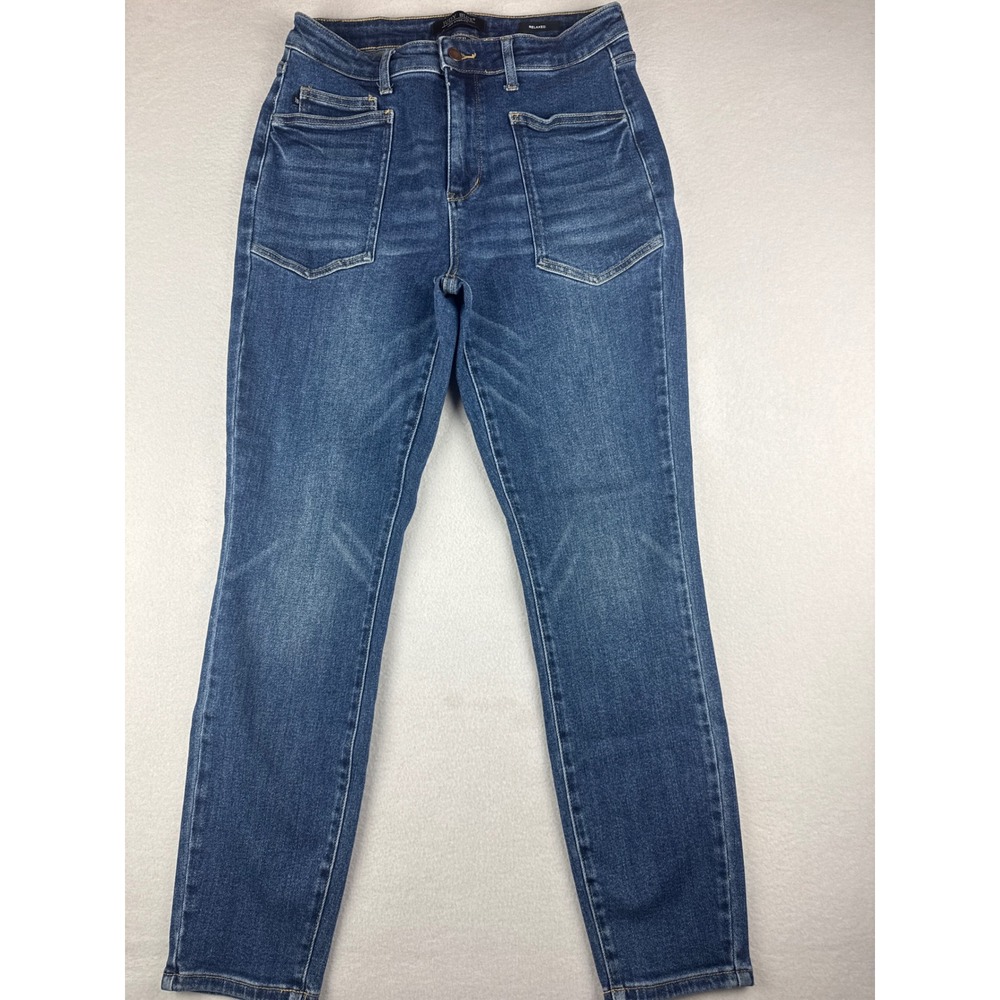 Judy Blue Relaxed High Rise Patch Pocket Jeans Medium Wash 13/31 JB88687 DK